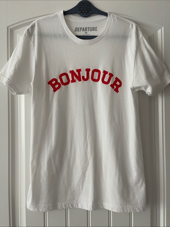 Departure Tops - Revolve Departure "Bonjour" White Graphic‎ Tee  Medium
